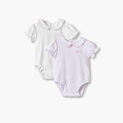 Pack of 2 Giggles Cotton Peter Pan Collar Short Sleeves Bodysuit with Embroidery