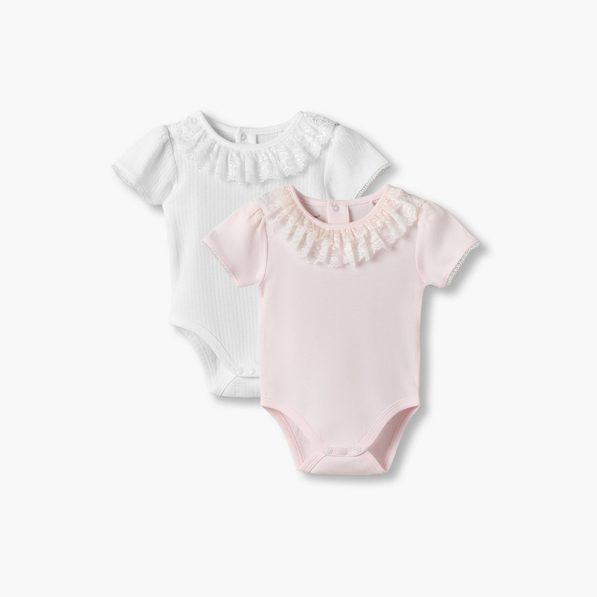 Pack of 2 Giggles Cotton Round Neck Short Sleeves Bodysuit with Lace Trim