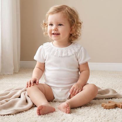 Pack of 2 Giggles Cotton Round Neck Short Sleeves Bodysuit with Lace Trim