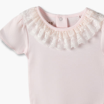 Pack of 2 Giggles Cotton Round Neck Short Sleeves Bodysuit with Lace Trim