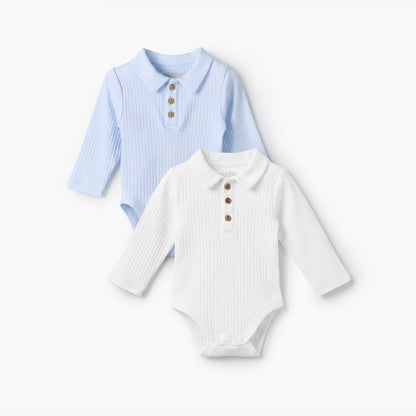 Pack of 2 Giggles Collared Long Sleeve Bodysuit with Snap Button Closure - Multicolour / 12-18 mths