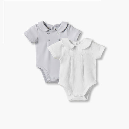 Pack of 2 Giggles Cotton Collared Short Sleeves Bodysuit with Snap Button Closure