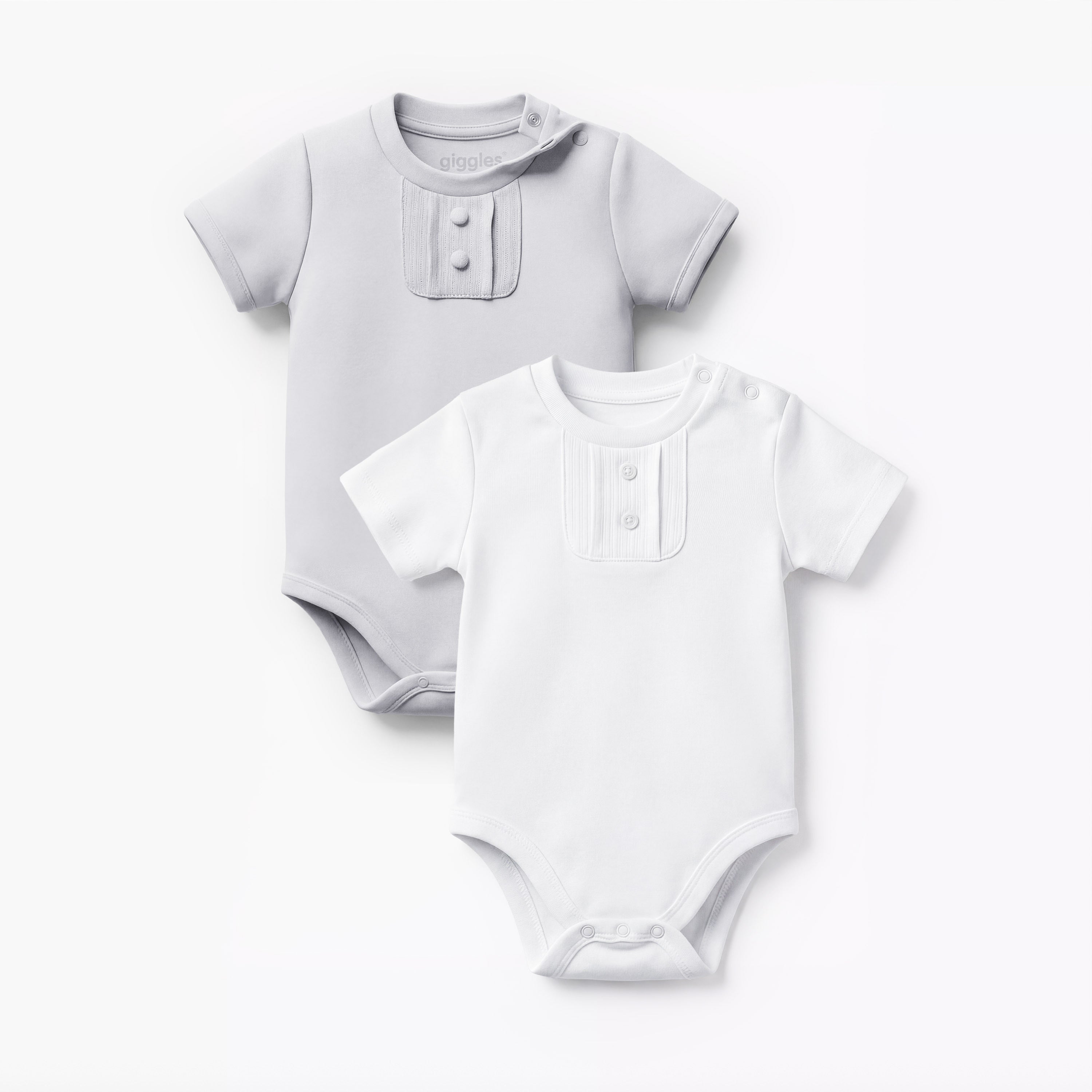 Pack of 2 Giggles Round Neck Short Sleeve Bodysuit with Snap Button Closure - Multicolour / 18-24 mths