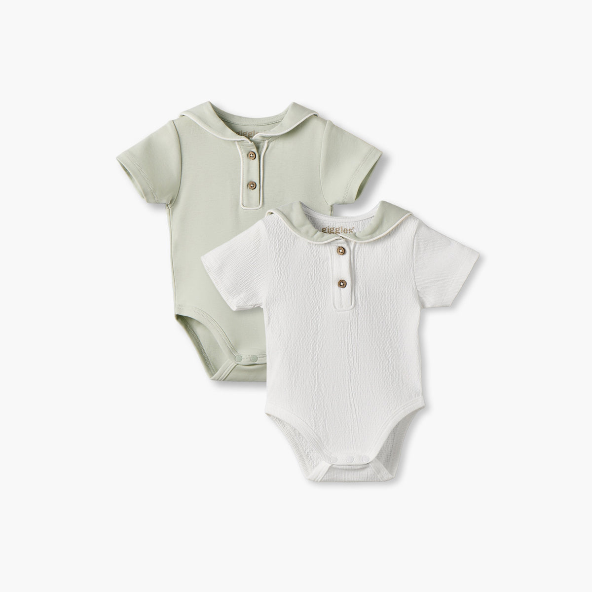Pack of 2 Giggles Sailor Collar Short Sleeves Bodysuit with Textured Design