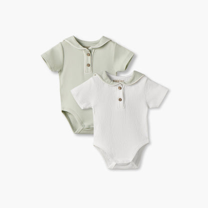 Pack of 2 Giggles Sailor Collar Short Sleeves Bodysuit with Textured Design