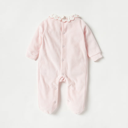 Giggles Embroidered Sleepsuit with Ruffle Collar and Smock Detail