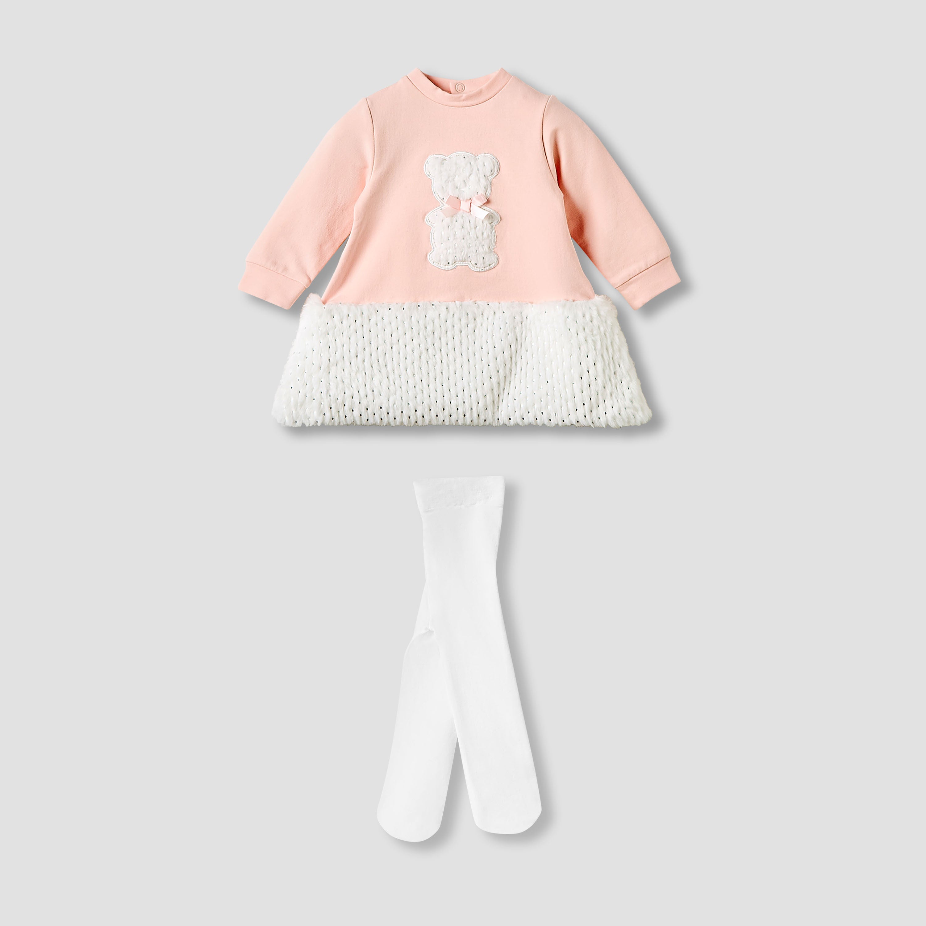 Giggles Girls Dress with Stockings - Long Sleeves - Round Neck - Pink / 9-12 mths