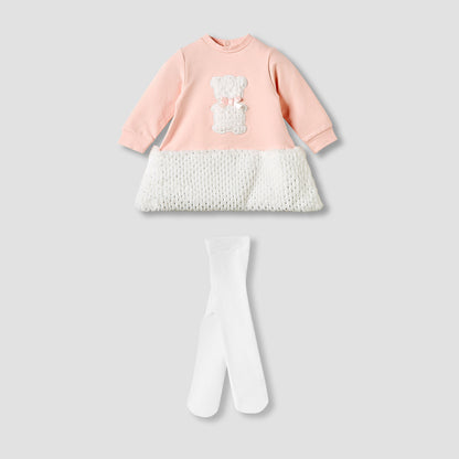 Giggles Girls Dress with Stockings - Long Sleeves - Round Neck - Pink / 9-12 mths