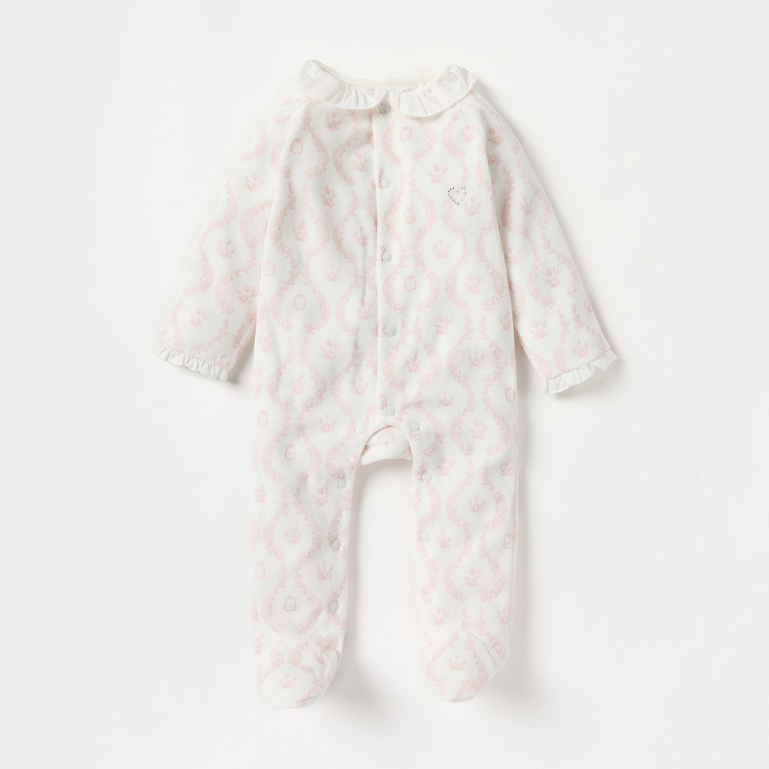 Giggles Floral Print Closed Feet Sleepsuit with Button Closure - White / 9-12 mths