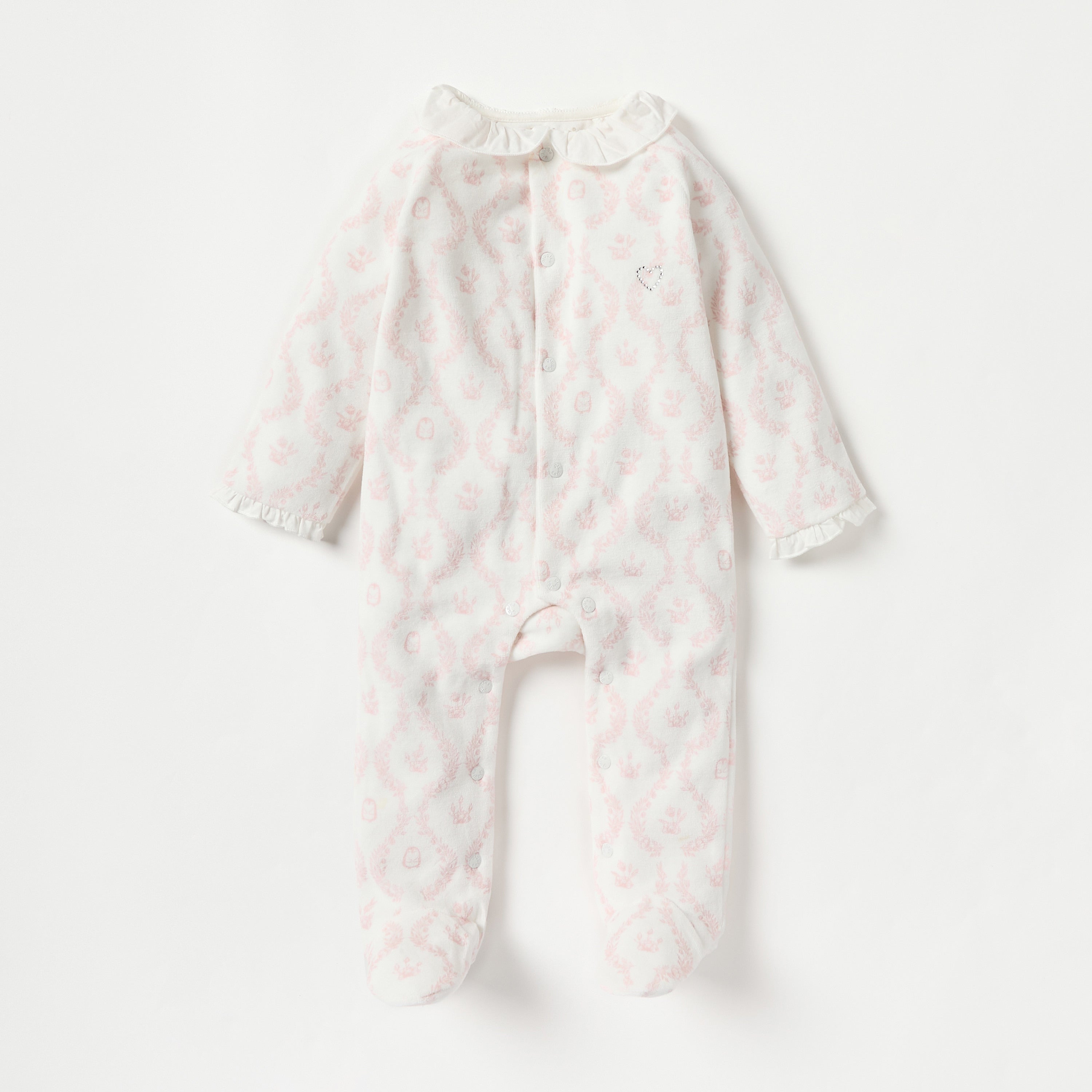 Giggles Floral Print Closed Feet Sleepsuit with Button Closure - White / 9-12 mths