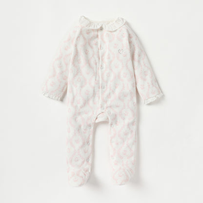 Giggles Floral Print Closed Feet Sleepsuit with Button Closure - White / 9-12 mths