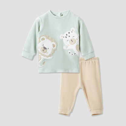 Juniors Pyjama Set with Animal Applique - Long Sleeves - Crew Neck - Multicolour / 12-18 mths