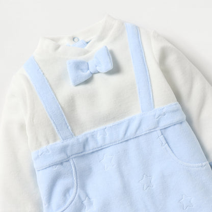 Giggles Star Textured Closed Feet Sleepsuit with Bow Detail and Button Closure