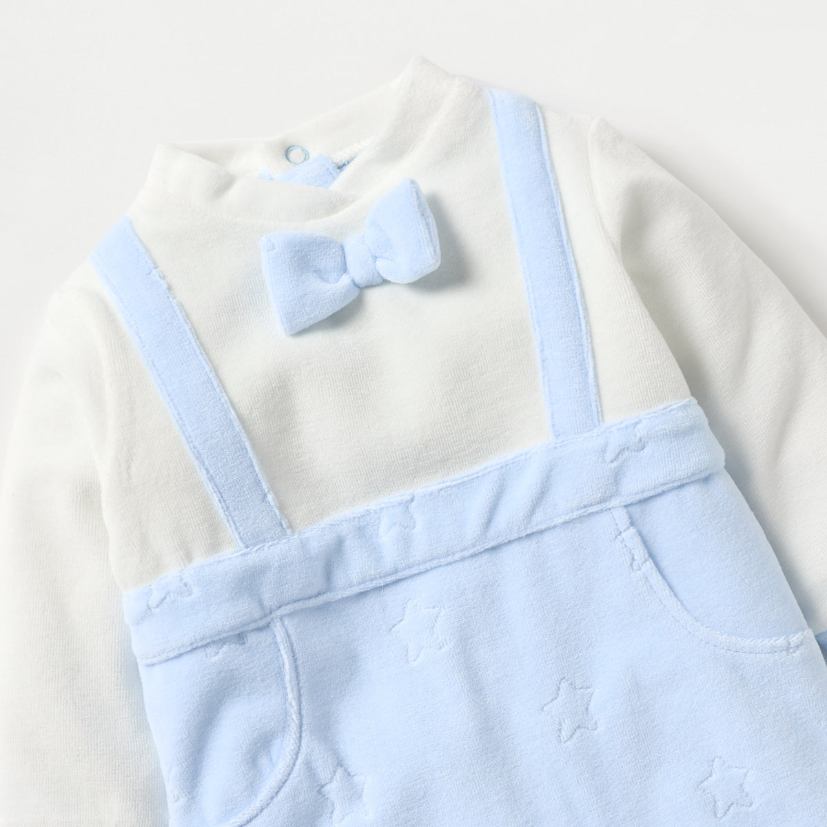 Giggles Star Textured Closed Feet Sleepsuit with Bow Detail and Button Closure