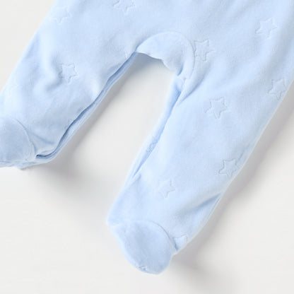 Giggles Star Textured Closed Feet Sleepsuit with Bow Detail and Button Closure