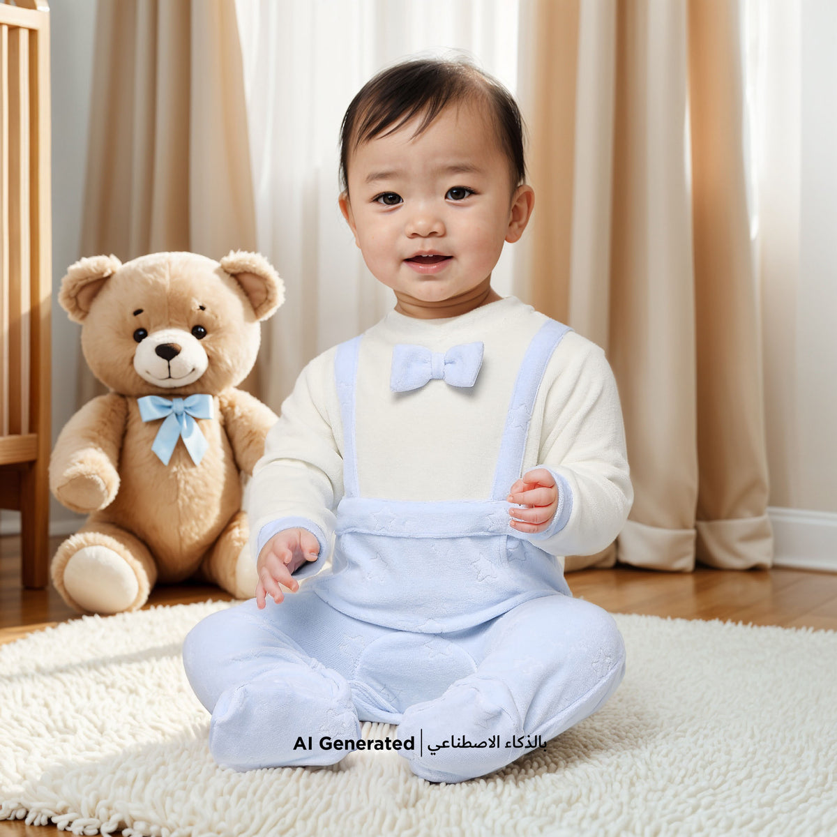 Giggles Star Textured Closed Feet Sleepsuit with Bow Detail and Button Closure
