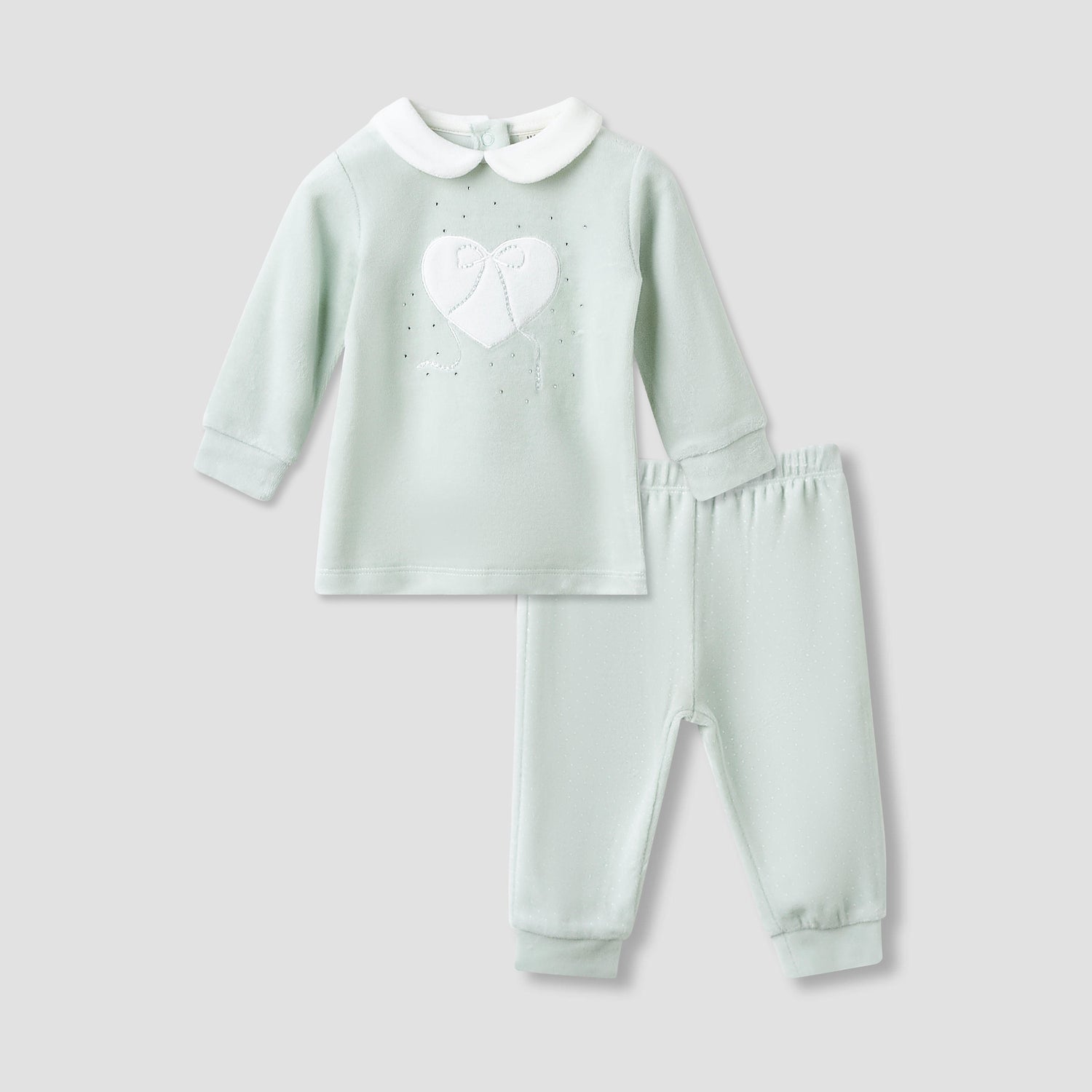 Juniors Pyjama Set with Heart Applique - Long Sleeves - Collar