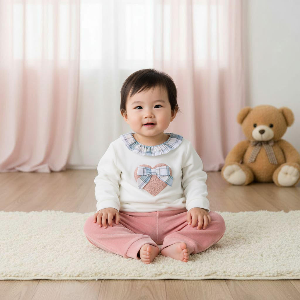 Juniors Pyjama Set with Heart Applique Detail - Long Sleeves - Collar