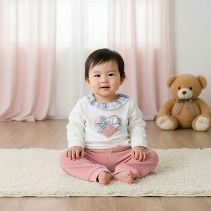 Juniors Pyjama Set with Heart Applique Detail - Long Sleeves - Collar