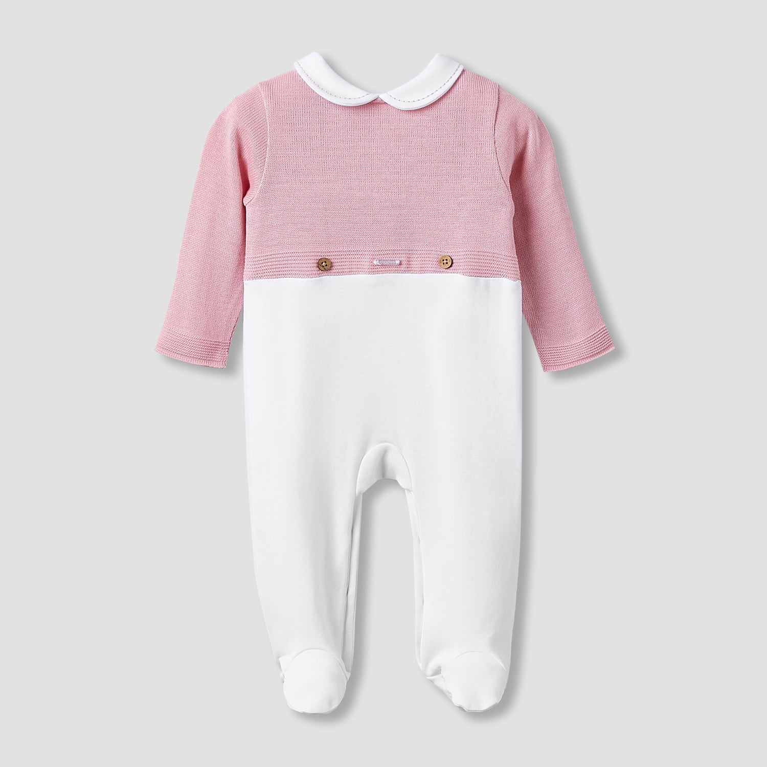 Giggles Collared Sleepsuit with Snap Button Closure - Long Sleeves - Pink / 9-12 mths