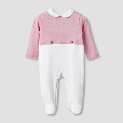 Giggles Collared Sleepsuit with Snap Button Closure - Long Sleeves - Pink / 9-12 mths