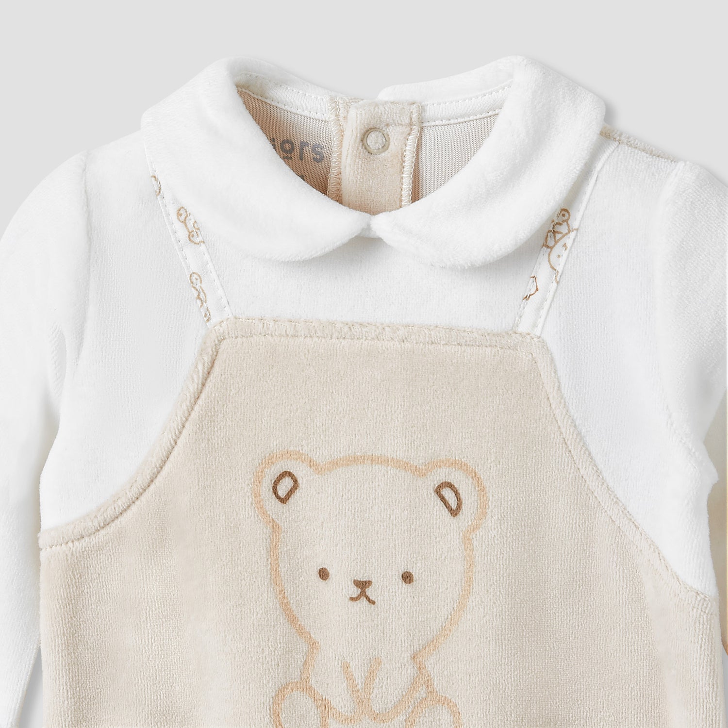 Juniors Collared Sleepsuit with Bear Print - Long Sleeves