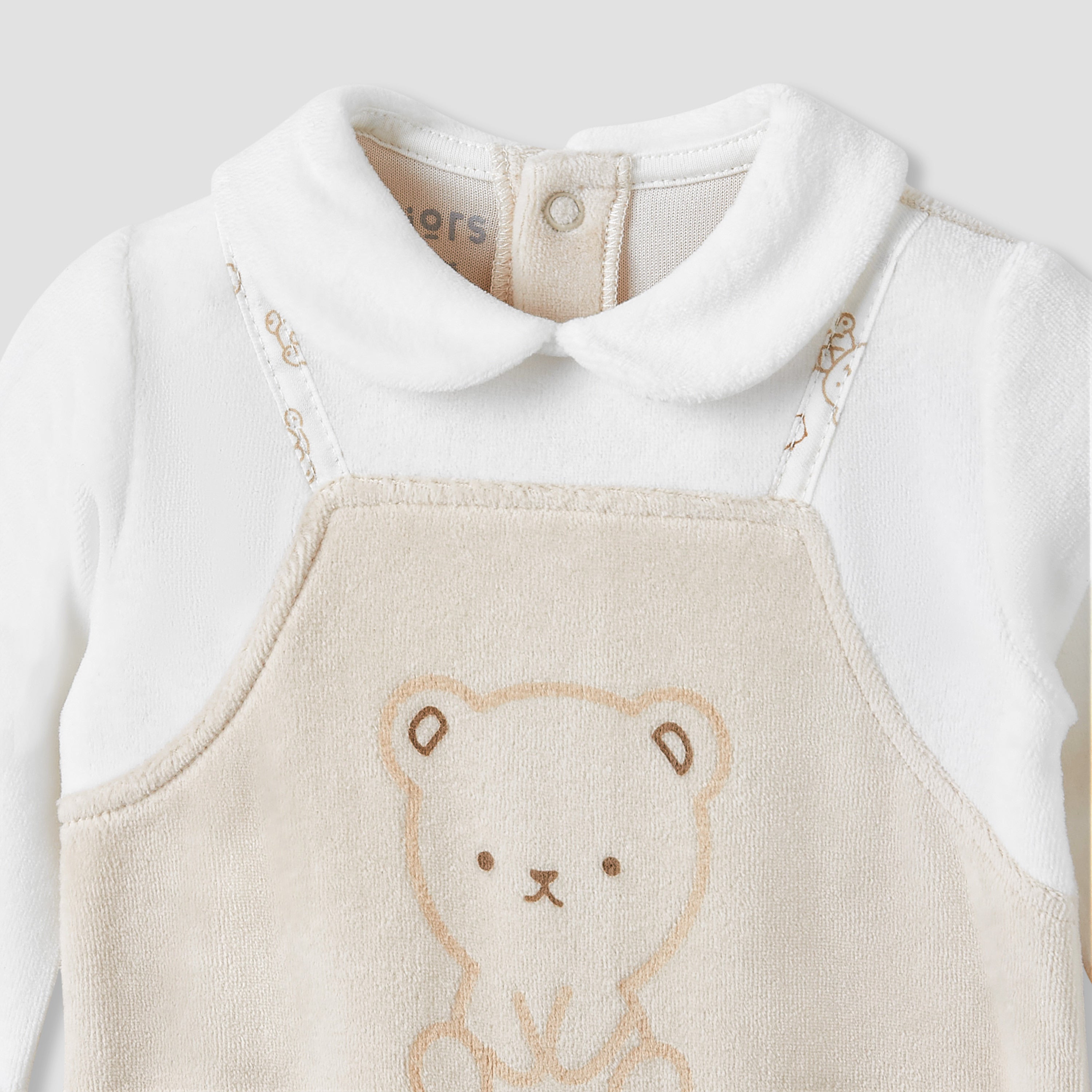 Juniors Collared Sleepsuit with Bear Print - Long Sleeves