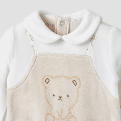 Juniors Collared Sleepsuit with Bear Print - Long Sleeves