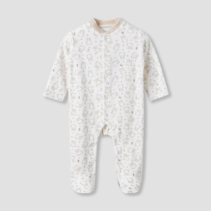 Juniors Crew Neck Sleepsuit with Bear Print - Long Sleeves - Beige / 9-12 mths
