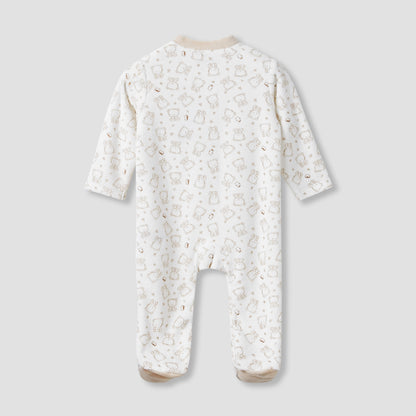 Juniors Crew Neck Sleepsuit with Bear Print - Long Sleeves