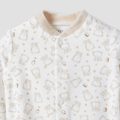 Juniors Crew Neck Sleepsuit with Bear Print - Long Sleeves