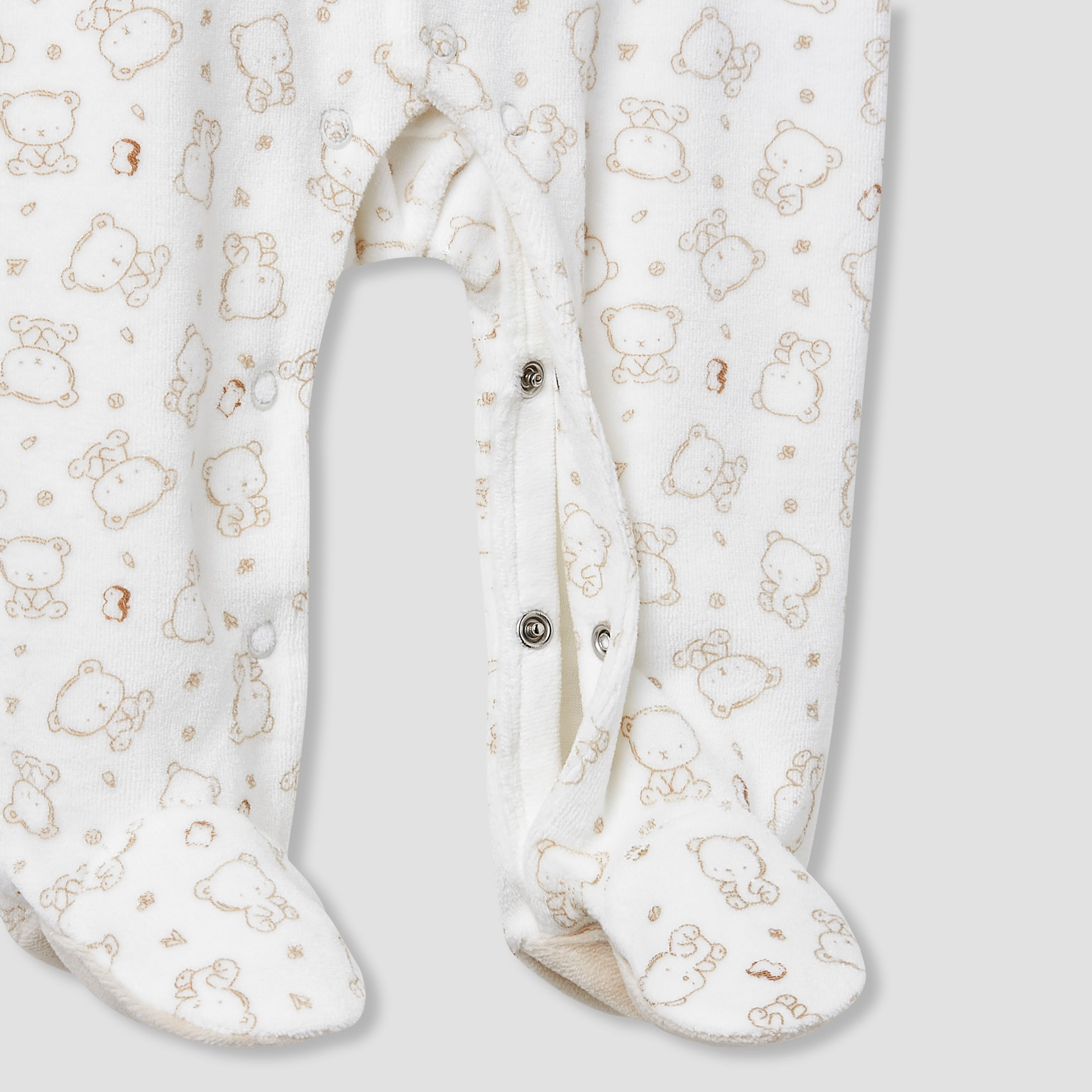 Juniors Crew Neck Sleepsuit with Bear Print - Long Sleeves