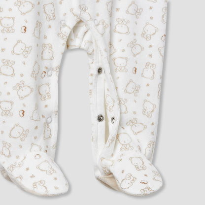 Juniors Crew Neck Sleepsuit with Bear Print - Long Sleeves