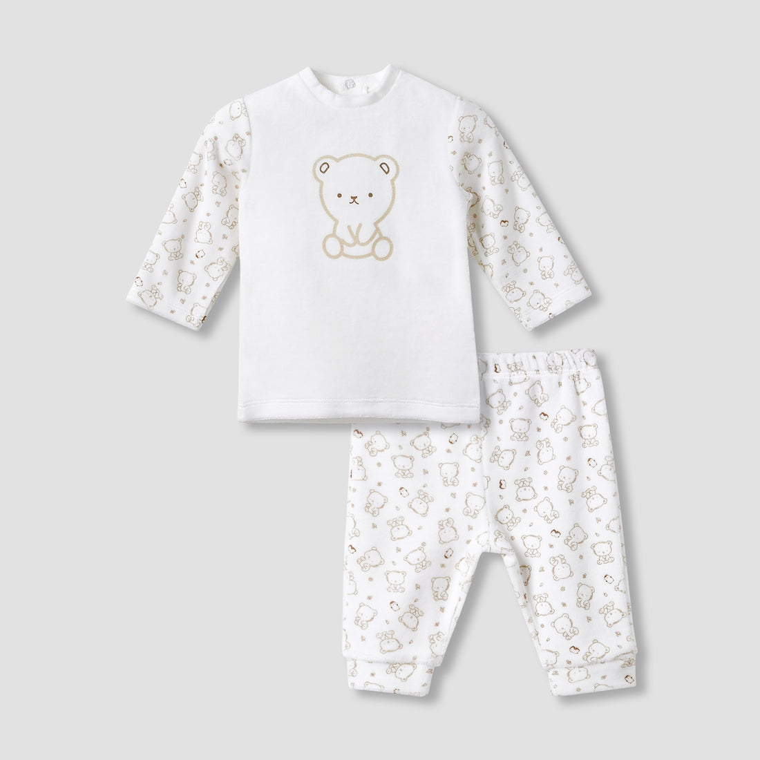 Juniors Pyjama Set with Bear Print - Long Sleeves - Crew Neck - Beige / 9-12 mths