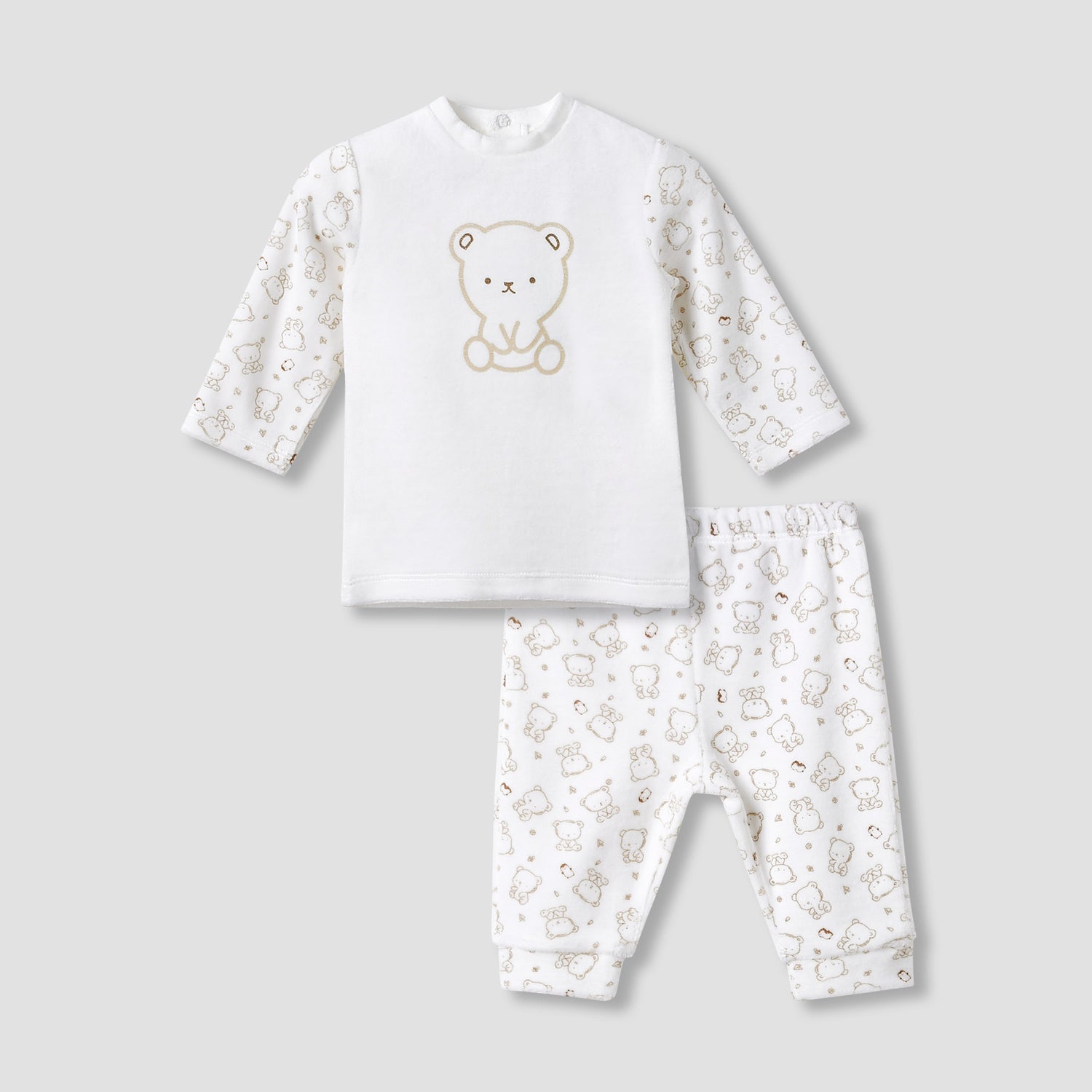 Juniors Pyjama Set with Bear Print - Long Sleeves - Crew Neck - Beige / 9-12 mths
