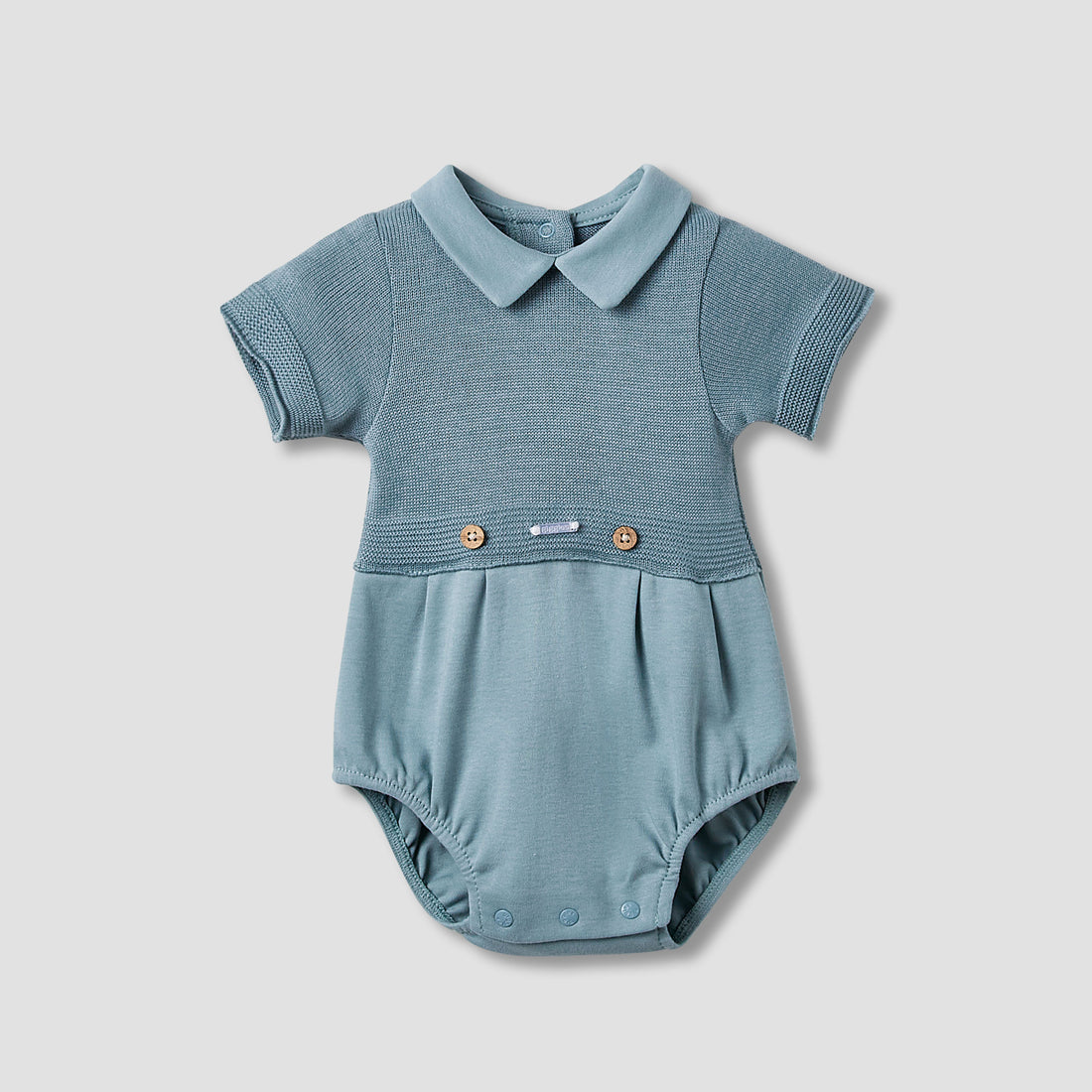 Giggles Collared Bodysuit with Snap Button Closure - Short Sleeves - Green / 9-12 mths