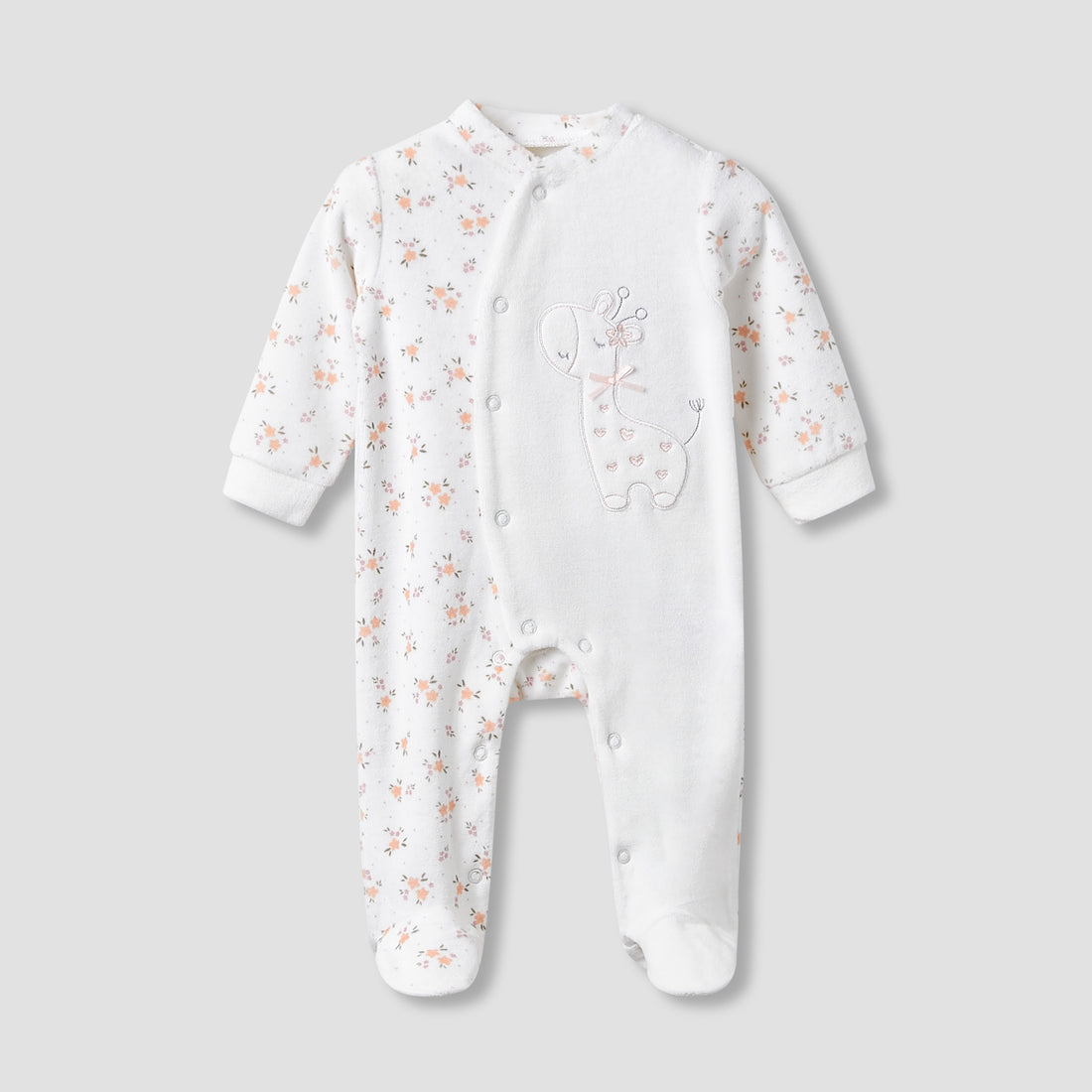 Juniors Crew Neck Sleepsuit with Giraffe Applique - Long Sleeves - White / 9-12 mths