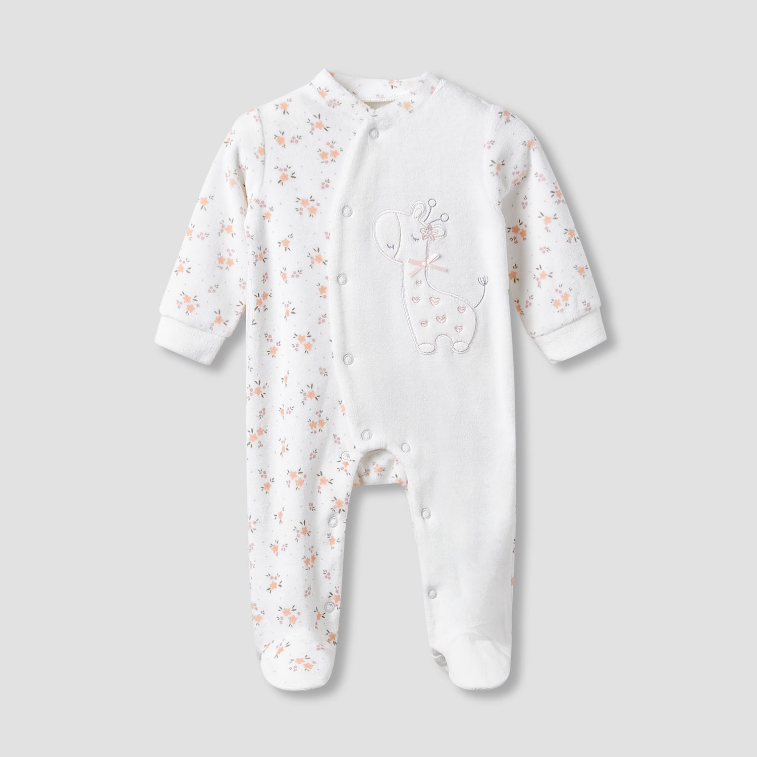 Juniors Crew Neck Sleepsuit with Giraffe Applique - Long Sleeves - White / 9-12 mths
