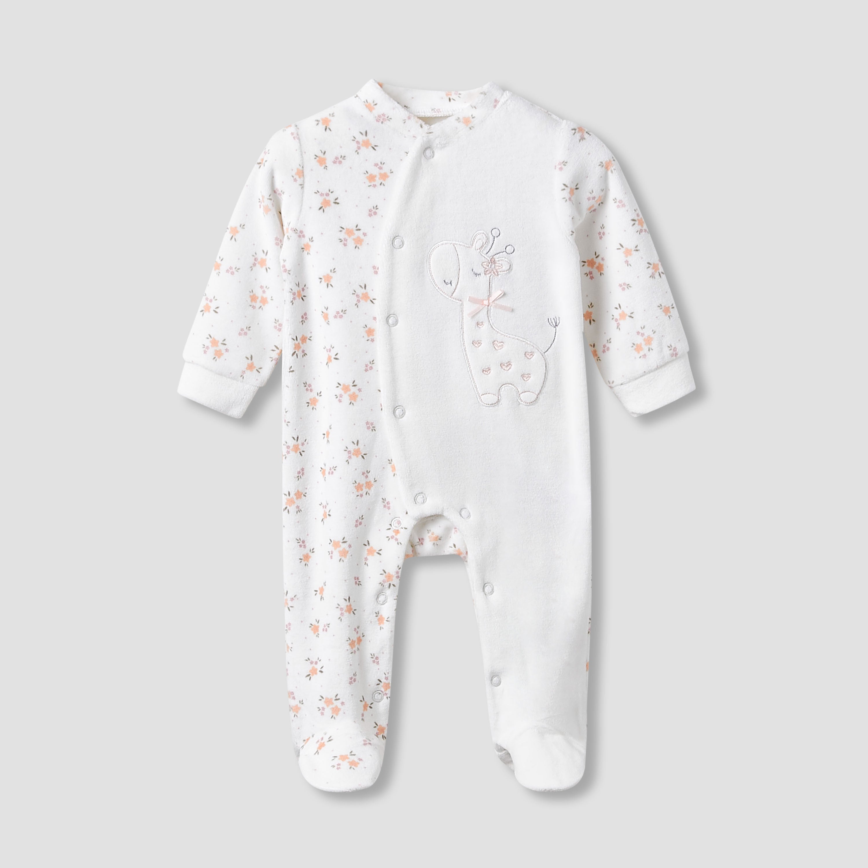 Juniors Crew Neck Sleepsuit with Giraffe Applique - Long Sleeves - White / 9-12 mths