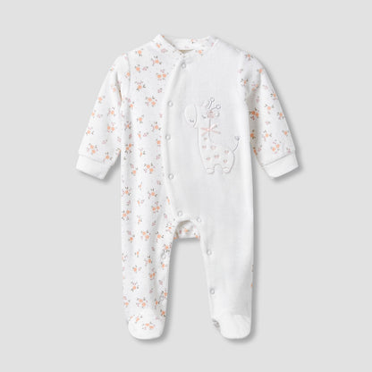 Juniors Crew Neck Sleepsuit with Giraffe Applique - Long Sleeves - White / 9-12 mths