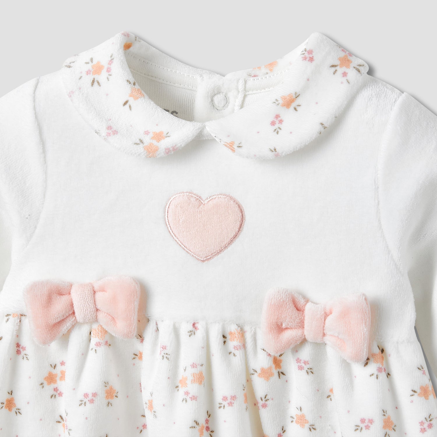 Juniors Girls A-line Dress with Floral Print - Long Sleeves - Peter Pan Collar
