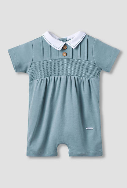 Giggles Peter Pan Collar Romper with Smock Detail - Cotton - Short Sleeves-undefined-image-1