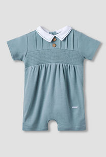 Giggles Peter Pan Collar Romper with Smock Detail - Cotton - Short Sleeves-undefined-image-1