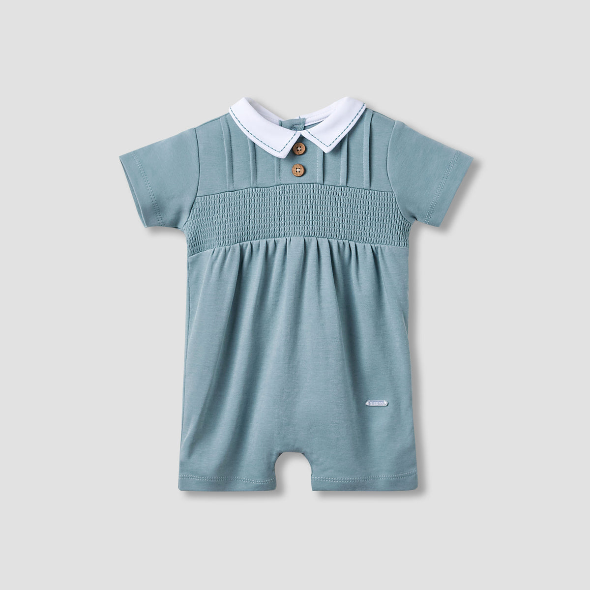 Giggles Peter Pan Collar Romper with Smock Detail - Cotton - Short Sleeves
