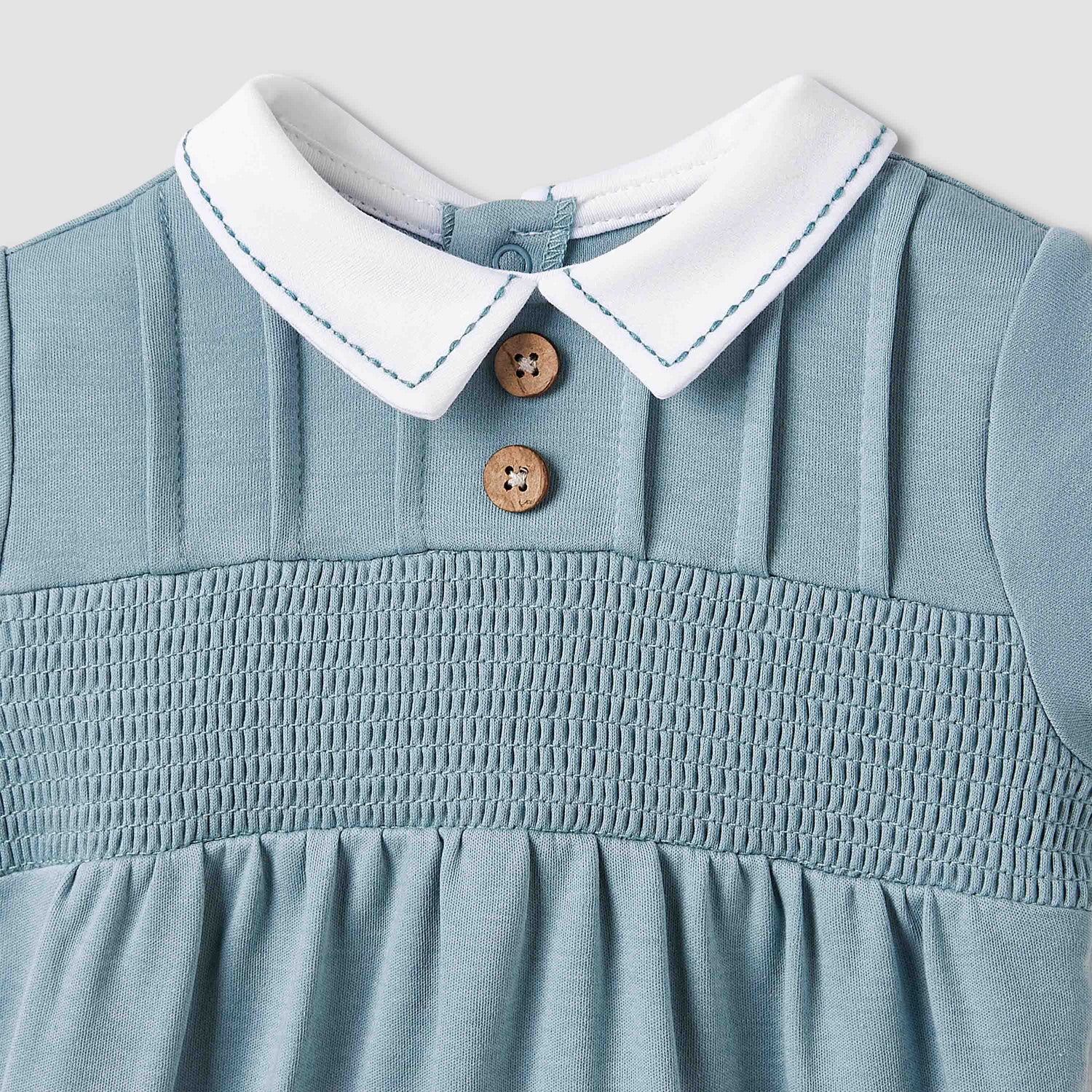 Giggles Peter Pan Collar Romper with Smock Detail - Cotton - Short Sleeves
