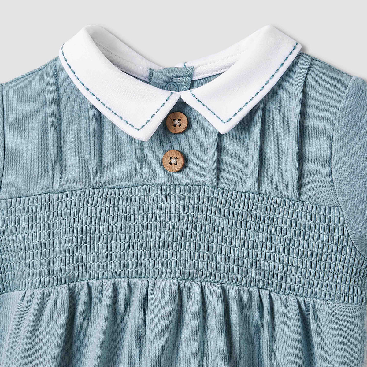 Giggles Peter Pan Collar Romper with Smock Detail - Cotton - Short Sleeves