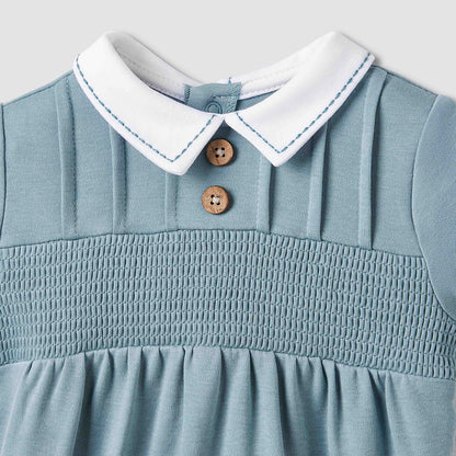 Giggles Peter Pan Collar Romper with Smock Detail - Cotton - Short Sleeves