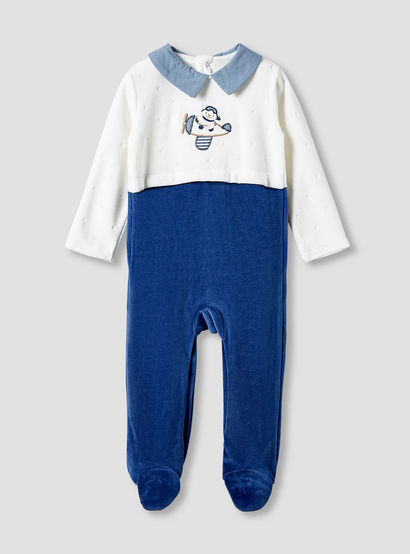 Giggles Collared Sleepsuit with Embroidered Detail - Long Sleeves-baby-boys-clothing-nightwear-sleepsuits-image-1