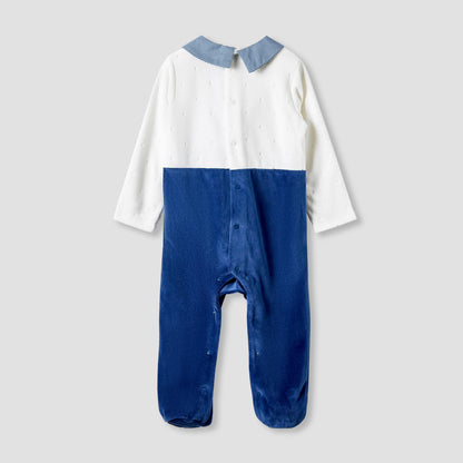 Giggles Collared Sleepsuit with Embroidered Detail - Long Sleeves