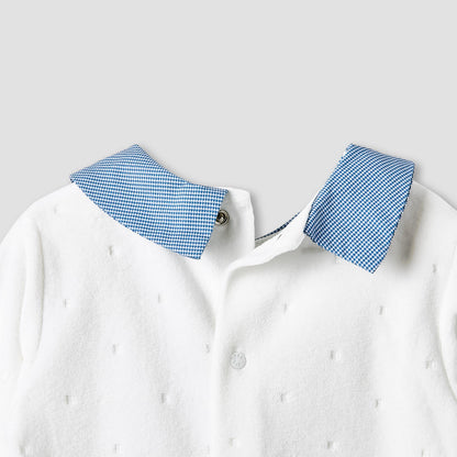 Giggles Collared Sleepsuit with Embroidered Detail - Long Sleeves